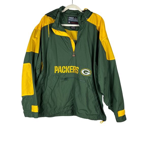 Vintage First Down NFL Green Bay Packers Windbreaker Pullover Men's XXL - Picture 1 of 6